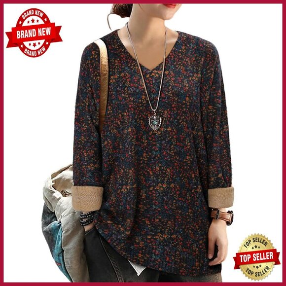 Sweaters - Oversized Knit Pullover Sweater Graphic Print Long Sleeve Winter Top